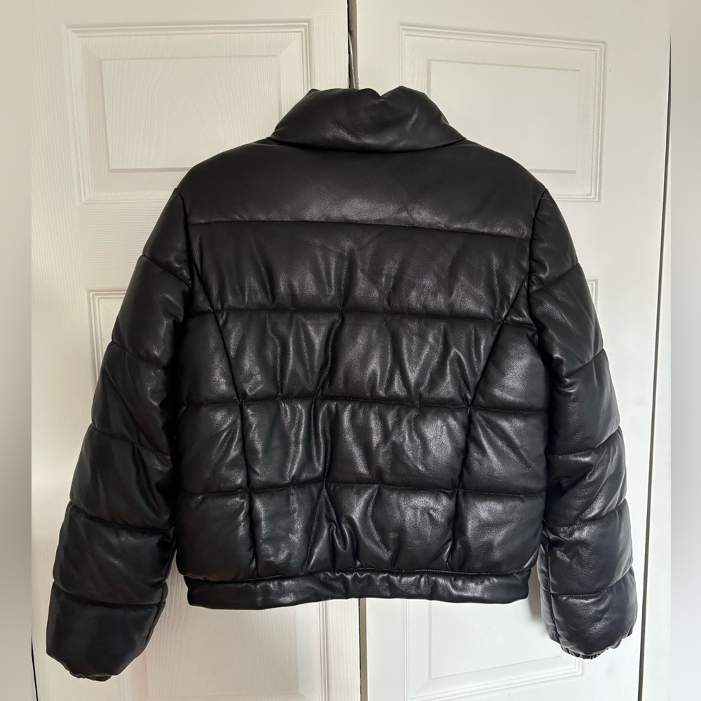 Guess Faux Leather Black Puffer Jacket - Picture 2 of 3